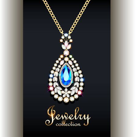 Illustration elegant pendant with precious stones and the inscription jewelry collectionのイラスト素材