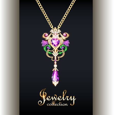 Illustration elegant pendant with precious stones and the inscription jewelry collectionのイラスト素材