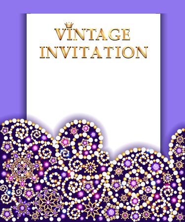 illustration background with ornament with swirls of gold and precious stonesのイラスト素材