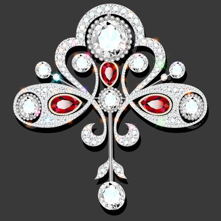 Illustration  brooch with pearls and precious stones. Filigree victorian jewelry. Design elementのイラスト素材