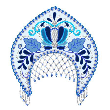 Stock Illustration Russian national headdress kokoshnik with gold ornament and beadsのイラスト素材