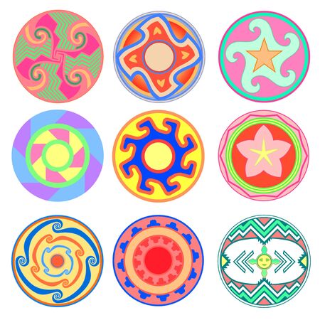 Illustration vector set of ethnic tribal design elements of american ornamental rosettes.のイラスト素材