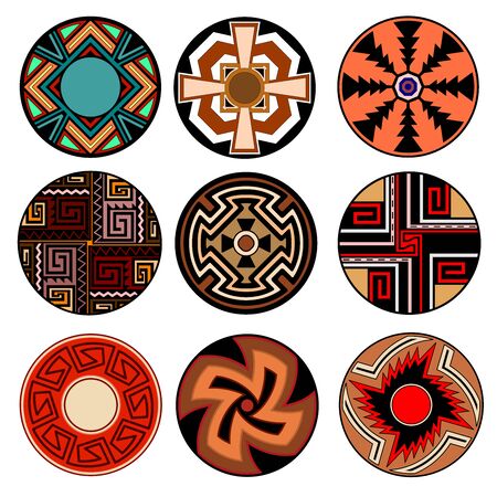 Illustration vector set of ethnic tribal design elements of american ornamental rosettes.のイラスト素材