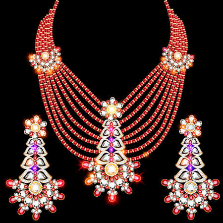 illustration set of necklace and earrings, wedding female diamondのイラスト素材