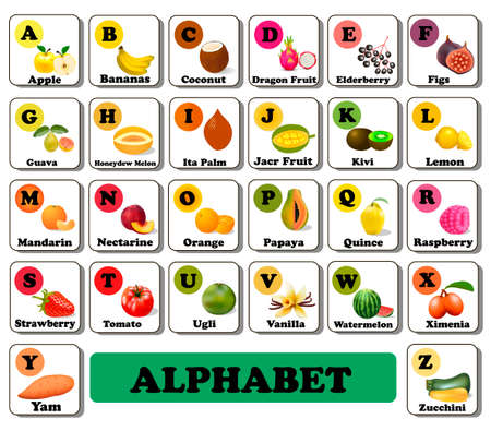 Illustration vector alphabet english fruit and vegetable berry alphabetのイラスト素材