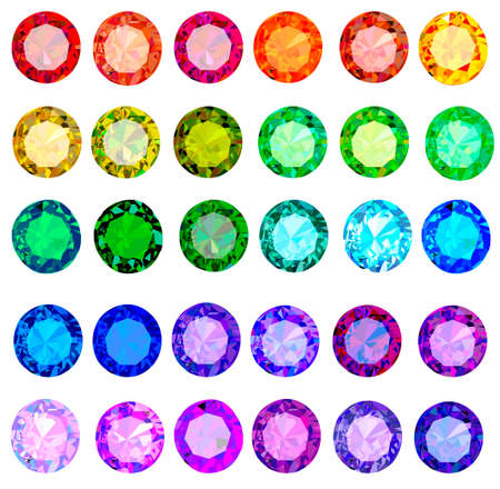 illustration set of precious stones of different colors isolated on whiteのイラスト素材