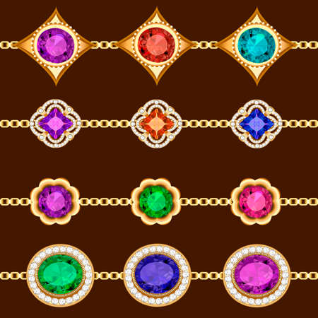Illustration seamless pattern gold jewelry pendants beads borders and gemsのイラスト素材