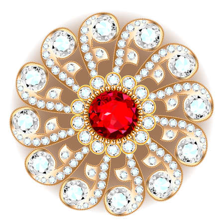 brooch jewelry, design element. Tribal ethnic pattern with precious stones. Geometric vintage ornamental background.のイラスト素材