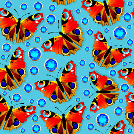 illustration seamless background with butterflies and jewelsのイラスト素材