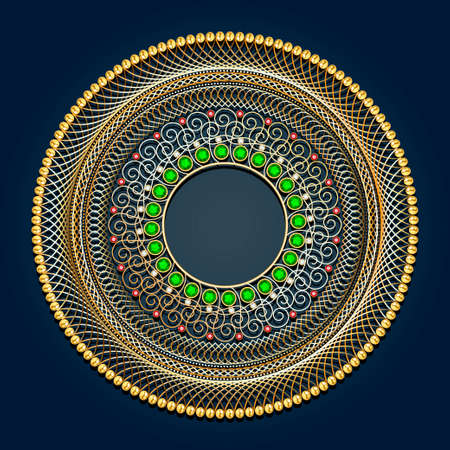 Illustration set of vintage golden circular frames with gems and shadowのイラスト素材