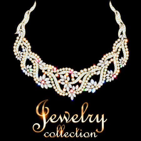 Illustration elegant necklace with precious stones and the inscription jewelry collectionのイラスト素材