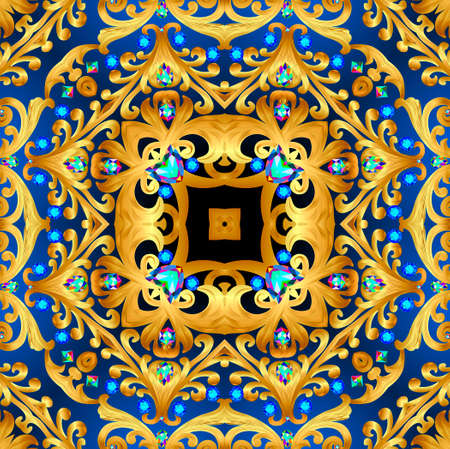 illustration background with gold ornaments and precious stones