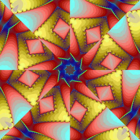 Illustration bright psychedelic fractal background with floral ornament.