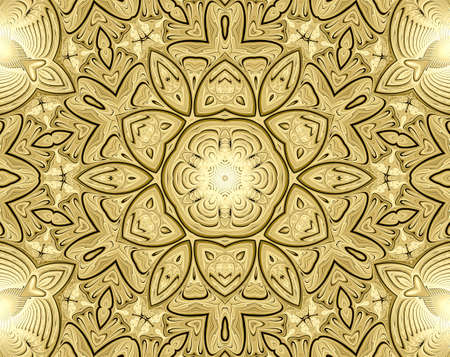 fractal illustration background with shiny gold ornaments
