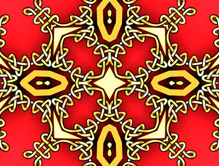 illustration background with Celtic ornaments of gold on red