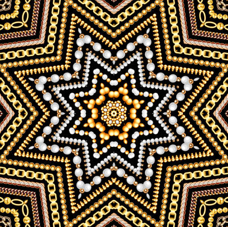 Mandala brooch jewelry, design element. Geometric vintage ornamental background.