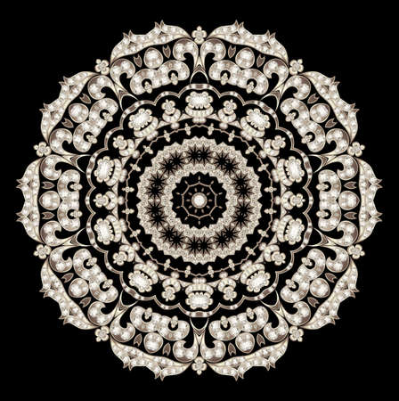 Mandala brooch jewelry, design element. Geometric vintage ornamental background.の写真素材