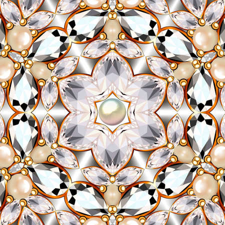 brooch jewelry, design element. Tribal ethnic pattern with precious stones. Geometric vintage ornamental background.の写真素材