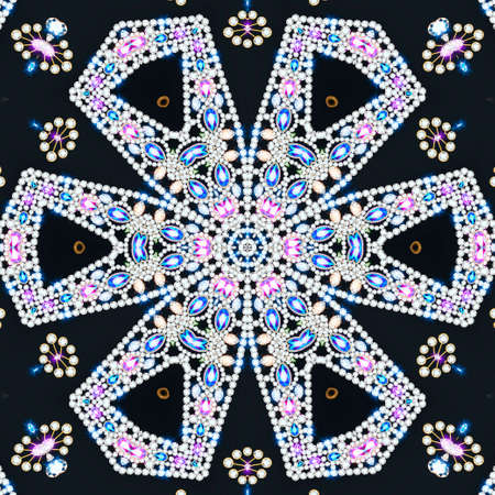 Geometric vintage ornamental background with precious stones.