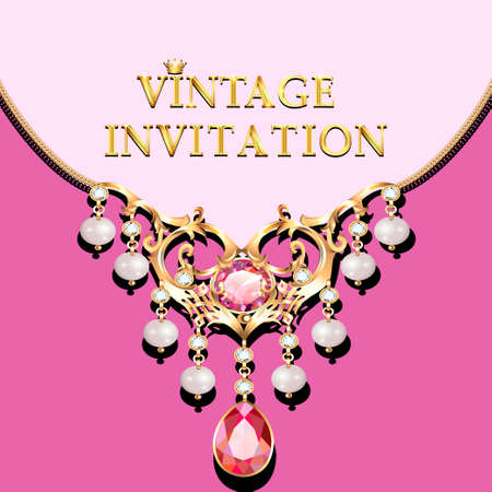 Illustration vintage background, elegant antiques, Victorian gold, floral ornament, baroque frame, beautiful invitation.のイラスト素材