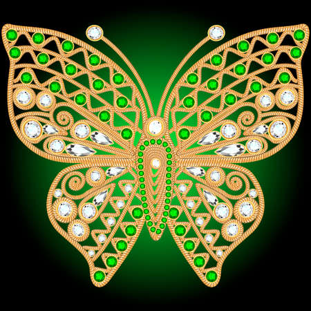Illustration of a jewelry brooch butterfly with precious stonesのイラスト素材