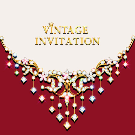 Illustration vintage background, elegant antiques, Victorian gold, floral ornament, baroque frame, beautiful invitation.のイラスト素材