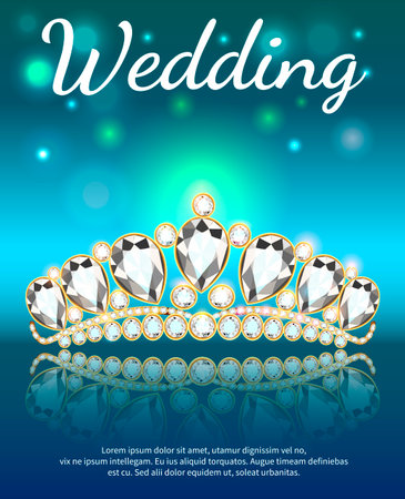 Illustration of shiny diadem womens wedding with heart and reflectionのイラスト素材