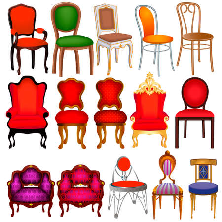 Illustration set of vintage chairs of different colors and shapesのイラスト素材