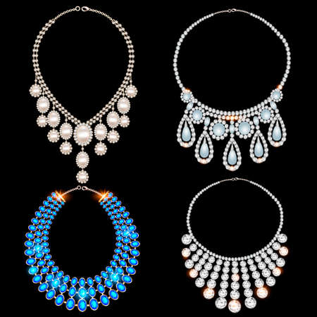 Illustration of jewelry set of different gemstone necklacesのイラスト素材