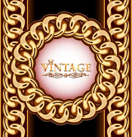 Illustration vintage background frame with gold chain patternのイラスト素材