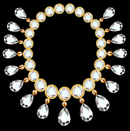 illustration of a woman's necklace with precious stones on blackのイラスト素材