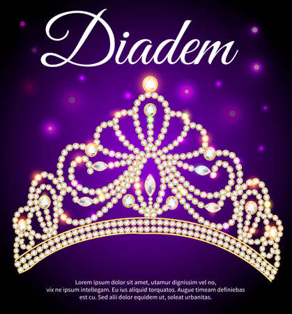 Illustration of diadem, crown, female tiara with precious stonesのイラスト素材