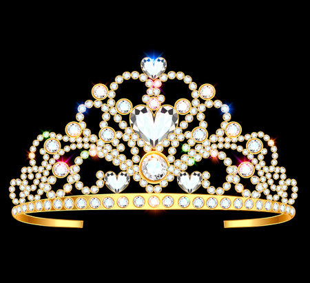 illustration of a crown diadem female with precious stones on a dark backgroundのイラスト素材