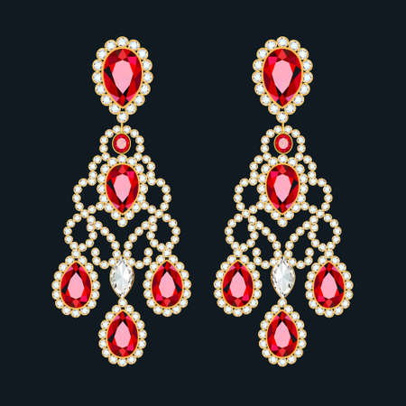 Illustration of jewelry gold earrings with precious stonesのイラスト素材