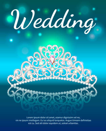 Illustration of shiny diadem womens wedding with heart and reflectionのイラスト素材