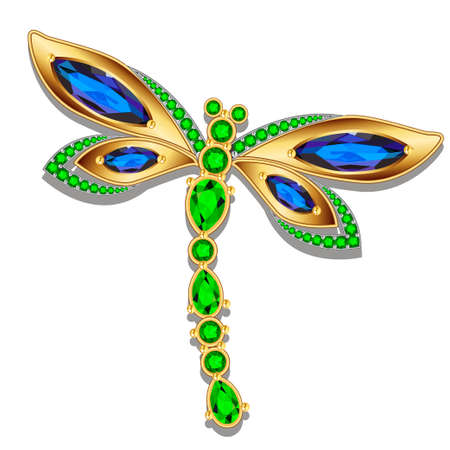 Illustration of a dragonfly brooch made of gold with precious stonesのイラスト素材