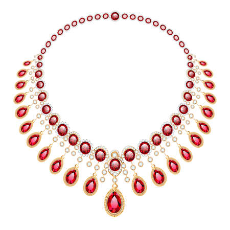 Illustration of a female gold necklace with precious stonesのイラスト素材