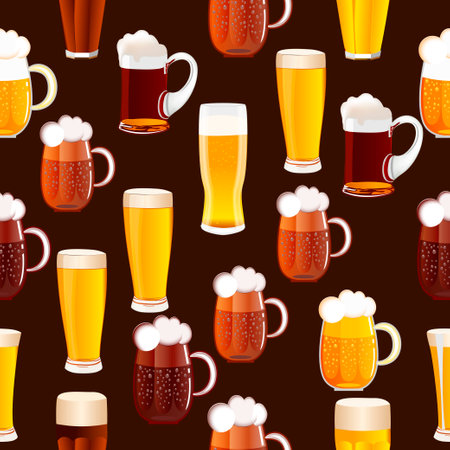 Illustration of seamless background with mugs and glasses of beerのイラスト素材