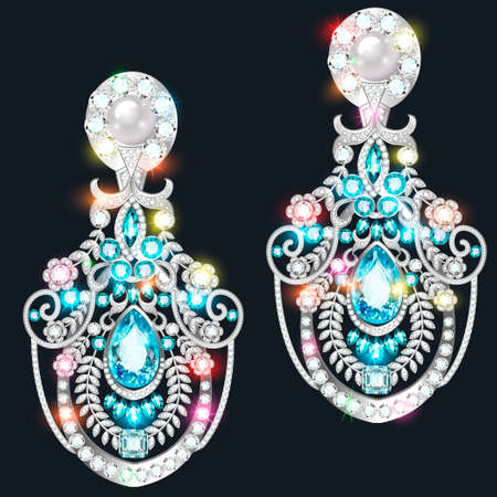 Illustration set of jewelry earrings with precious stonesのイラスト素材