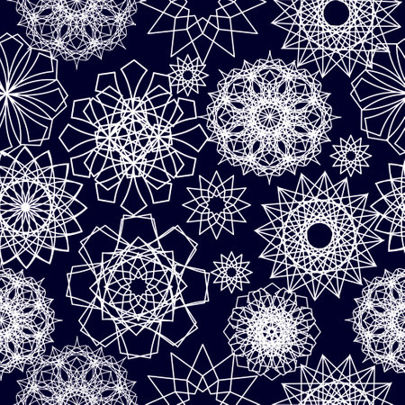 Illustration background seamless with white ornamental snowflakesのイラスト素材