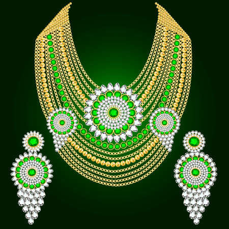 Illustration of a set of jewelry: necklace and earrings for weddingのイラスト素材