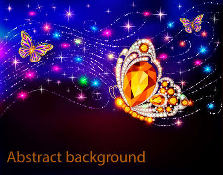 Abstract background illustration with butterflies and firefliesのイラスト素材