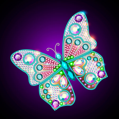 Illustration of shining jewelry butterfly brooch with precious stonesのイラスト素材