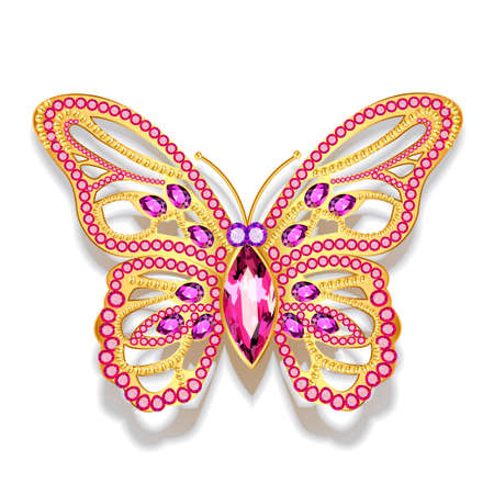 Illustration of shining jewelry butterfly brooch with precious stonesのイラスト素材