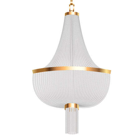 Illustration of a modern luminous chandelier with crystal pendants on a white backgroundのイラスト素材