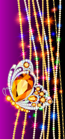 Illustration background jewelry wallpaper for phone with butterflies and precious stonesのイラスト素材