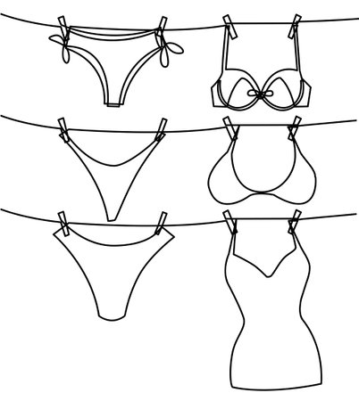 Illustration of lingerie on a rope with clothespins in linart styleのイラスト素材