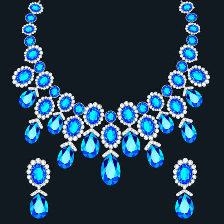 illustration set of necklace and earrings, wedding female diamondのイラスト素材