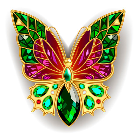 Jewelry gold butterfly in gems. Beautiful decoration. Isolated object.のイラスト素材