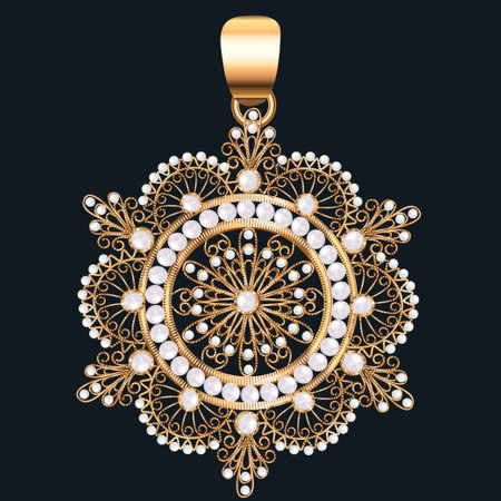 Illustration of gold jewelry pendant with precious stonesのイラスト素材